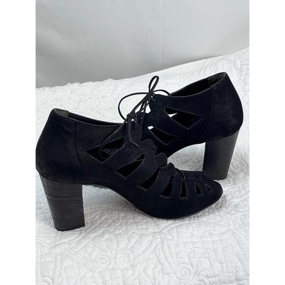 Paul Green Jansen Black Leather Lace Up Heel Suede Sandals - Size 8 - Picture 10 of 11